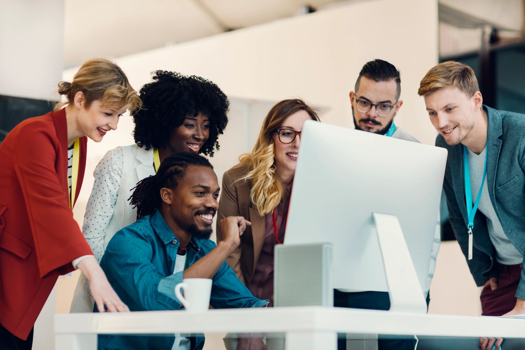 Cybersecurity professionals discussing strategy in an office